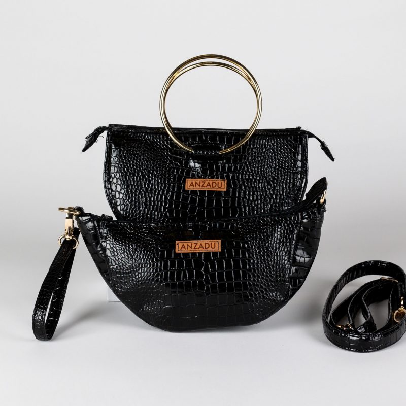 Bolso artesanal Aduany Mini de mujer. Hecho a mano, color negro, diseñado con piel vegana colección Otoño-Invierno.